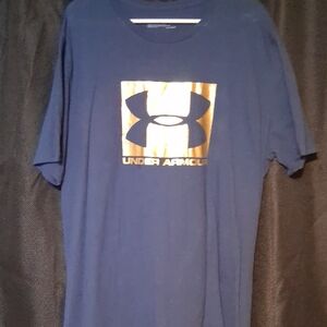 Under Armour Men's Blue Tee with Gold Logo